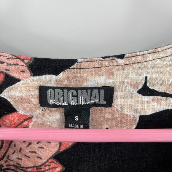 NICOLE MILLER Original Dress Size Small Floral Short Sleeve Linen Blend Black - Picture 3 of 15